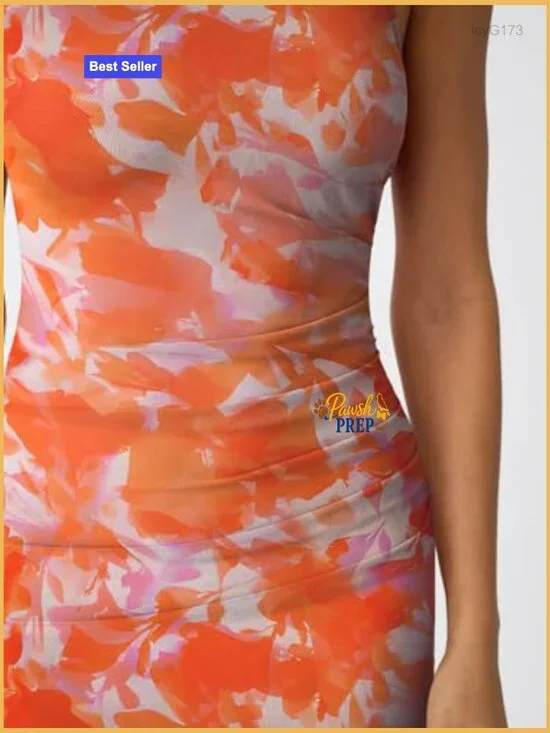 Sleeveless Bodycon Maxi Dress Floral Print Ruched Side Slit Party Club - Picture 5 of 5